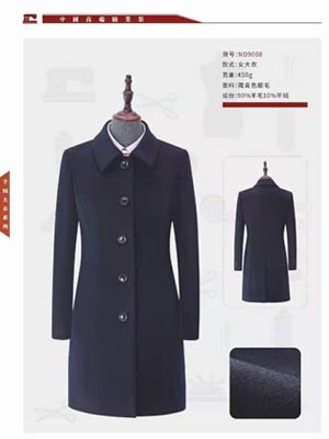 女士秋冬羊毛大衣-ND9008-450g-藏青色順毛-90%羊毛10%羊絨