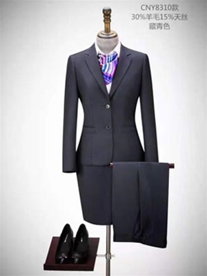 CNY8310款-30%羊毛-15%天絲-藏青色女士職業裝-西裝西服